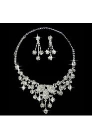 Silver Rhinestone Two Piece Graduated Flower Design Ladies' Wedding Jewelry Set(45 cm)