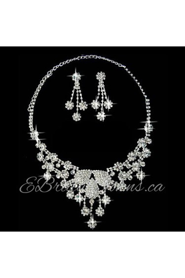 Silver Rhinestone Two Piece Graduated Flower Design Ladies' Wedding Jewelry Set(45 cm)