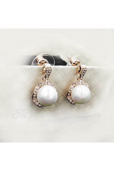 Women's Noble Style Big Pearl Pendant Rose Gold Diamond Earrings