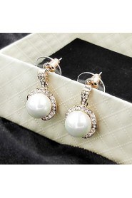 Women's Noble Style Big Pearl Pendant Rose Gold Diamond Earrings