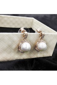 Women's Noble Style Big Pearl Pendant Rose Gold Diamond Earrings