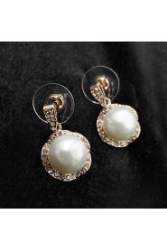 Women's Noble Style Big Pearl Pendant Rose Gold Diamond Earrings