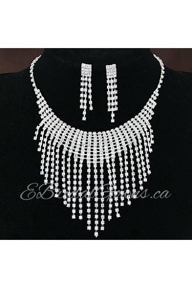 Women's Shiny Elegant Luxury Rhinestone Tassel Bridal Sets Bridal Accessories Necklace Earrings Set Wedding Party Gift