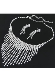 Women's Shiny Elegant Luxury Rhinestone Tassel Bridal Sets Bridal Accessories Necklace Earrings Set Wedding Party Gift