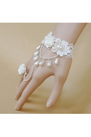 Retro White Flowers Lace Bow Pearl Bracelet Ring Set