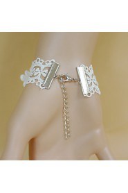 Retro White Flowers Lace Bow Pearl Bracelet Ring Set