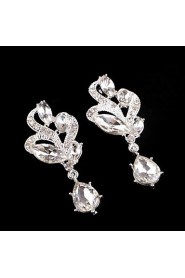 Vintage Party Wedding Princess Birde Leaf Crystal Drop Silver Earring