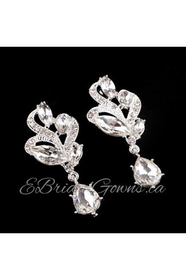 Vintage Party Wedding Princess Birde Leaf Crystal Drop Silver Earring