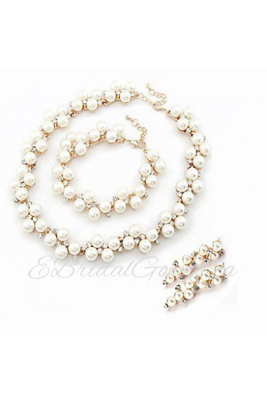 Women's Fashion Elegant Rhinestone Necklace Bracelet Earring Sets Alloy Wedding Jewelry Set