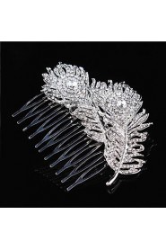 Wedding Bride Flower Austria Rhinestone Feather Silver Combs Hair Accessories