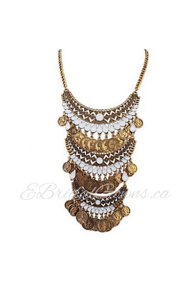 Fashion Punk Style Jewelry Statement Gold Silver Coins Pendant Long Tassel Alloy Multi Layer Necklace For Lady Women