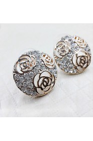 Elegant Style Hollow Rose Full Diamond Circular Lady Stud Earrings