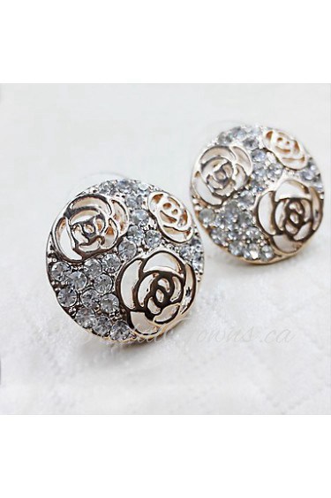 Elegant Style Hollow Rose Full Diamond Circular Lady Stud Earrings