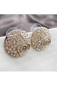 Elegant Style Hollow Rose Full Diamond Circular Lady Stud Earrings