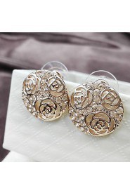 Elegant Style Hollow Rose Full Diamond Circular Lady Stud Earrings