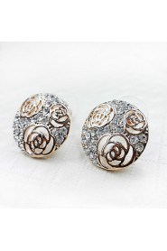 Elegant Style Hollow Rose Full Diamond Circular Lady Stud Earrings