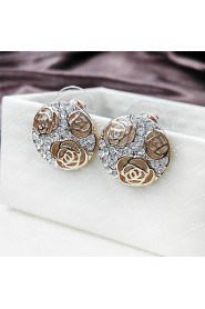 Elegant Style Hollow Rose Full Diamond Circular Lady Stud Earrings