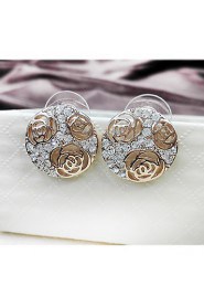 Elegant Style Hollow Rose Full Diamond Circular Lady Stud Earrings