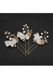 Women's / Flower Girl's Lace / Rhinestone /Pearl / Resin Headpiece-Wedding / Special Occasion Hair Pin 2 Pieces