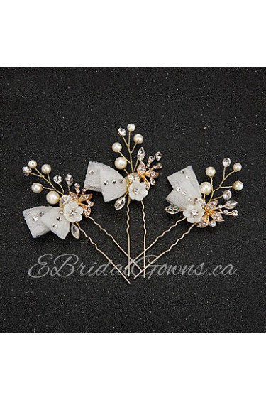 Women's / Flower Girl's Lace / Rhinestone /Pearl / Resin Headpiece-Wedding / Special Occasion Hair Pin 2 Pieces