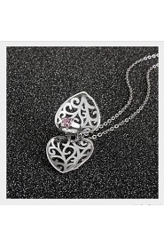 Real 925 Silver Cute Hollow Heart Pendant Open Close Necklace With Love Pink Heart-shaped Rhinestone Women Jewelry