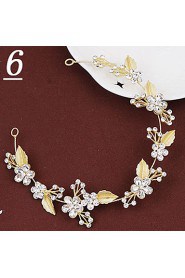 Lady's Baroque Style Gold Leaf Olive Crystal Pearl Headband Forehead Hair Jewelry for Wedding Party (Length:28cm)