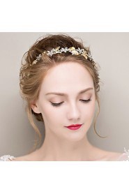 Lady's Baroque Style Gold Leaf Olive Crystal Pearl Headband Forehead Hair Jewelry for Wedding Party (Length:28cm)