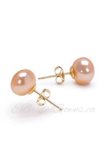 14k Gold Pink 7.5-8mm AFreshwater Pearl Earring