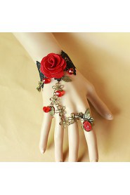 Retro Butterfly Black Lace Red Roses Bracelet Ring Set