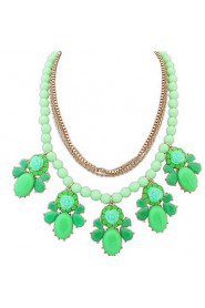 Low Price Elegant Resin Flower Crystal Pendant Bubble Choker Chunky Statement Bib Necklace