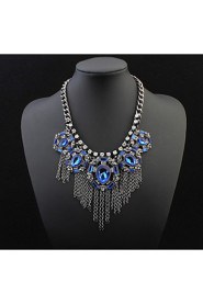 Women Fashion Luxury Statement Colorful Long Tassel Necklace Simulated Gem Chain Luxury Drop Brand Necklace