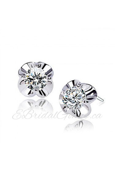 Women's Simple Style Four Petal Flower Type Zircon Hypoallergenic Earrings