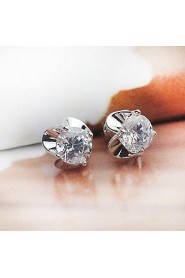 Women's Simple Style Four Petal Flower Type Zircon Hypoallergenic Earrings