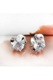 Women's Simple Style Four Petal Flower Type Zircon Hypoallergenic Earrings