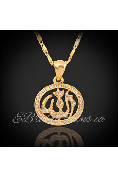 New Muslim Allah Pendant Necklace for Women 18K Real Gold Plated Rhinestone Crystal Islamic Jewelry