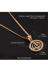 New Muslim Allah Pendant Necklace for Women 18K Real Gold Plated Rhinestone Crystal Islamic Jewelry