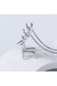 TOP Cute Real 925 Sterling Silver Sika Deer Pendant Animal Necklace Women Men Jewelry