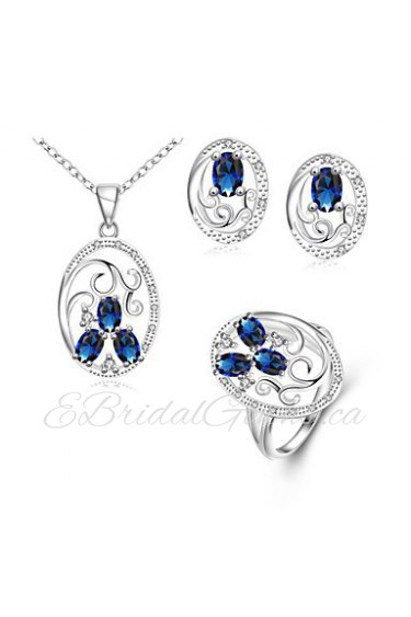 Fashion Round Shape Copper Silver Plated Zircon Foreign Trade Jewewlry Sets