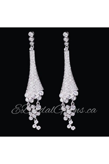 Gorgeous Platinum Plated With Cubic Zirconia Earrings