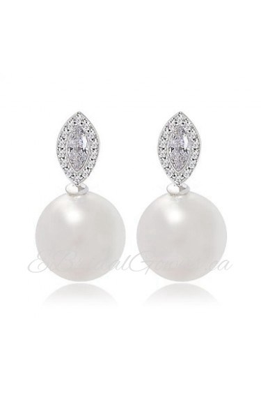 New Arrival Big Pearl Stud Earrings Classic Marquise Cut Cubic Zircon And Pearl Earrings For Women