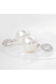 New Arrival Big Pearl Stud Earrings Classic Marquise Cut Cubic Zircon And Pearl Earrings For Women