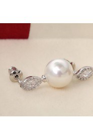 New Arrival Big Pearl Stud Earrings Classic Marquise Cut Cubic Zircon And Pearl Earrings For Women