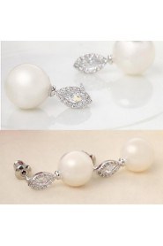 New Arrival Big Pearl Stud Earrings Classic Marquise Cut Cubic Zircon And Pearl Earrings For Women