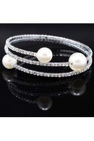 18k Silver Crystal Pearl Double Layer Elastic Bangle Bracelet for Women