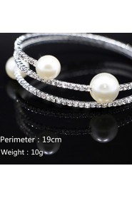 18k Silver Crystal Pearl Double Layer Elastic Bangle Bracelet for Women