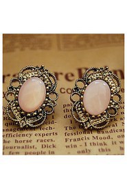 Retro Court Style Hollow Lace Precious Stone Stud Earrings