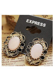 Retro Court Style Hollow Lace Precious Stone Stud Earrings