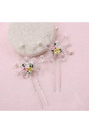 Women's / Flower Girl's Crystal / Alloy / Imitation Pearl / Resin Headpiece-Wedding / Special Occasion Hair Pin 2 Pieces