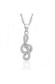 Real 925 Sterling Silver Music Notes Pendant Rhinestone Necklace Elegant Women Noble Crystal Jewelry