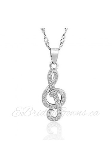 Real 925 Sterling Silver Music Notes Pendant Rhinestone Necklace Elegant Women Noble Crystal Jewelry